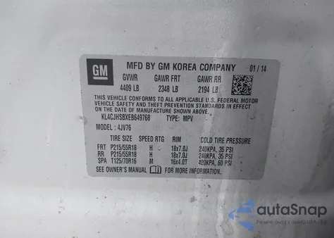 2014 Buick Encore Premium z USA, uszkodzony, nr VIN KL4CJHSBXEB649768